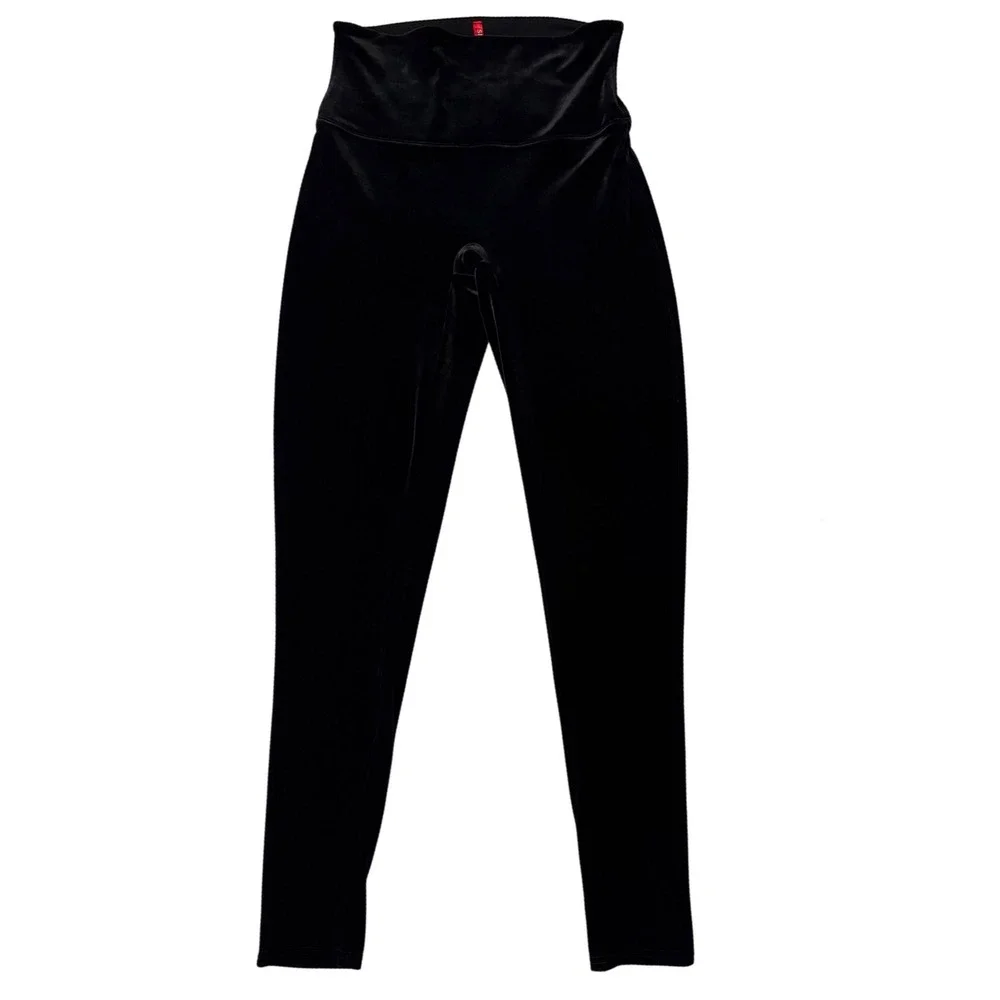 SPANX Velvet Leggings Black High Waisted Slimming Ankle Pants Large L/G